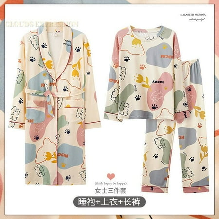 

QWZNDZGR Spring Autumn Elegant Women s Pajamas Sets Pyjamas Long Sleeved Print Cotton Sleepwear Lady Pijamas Homewear Nightgown Fashionn