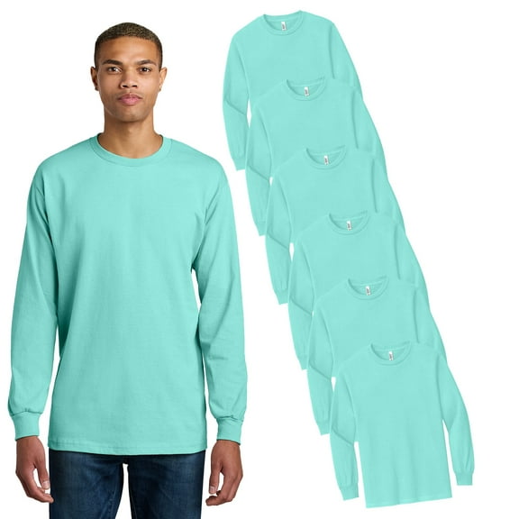 American Apparel Men's Heavyweight Cotton Long Sleeve T-Shirt, Durable Rib Cuffs, Celadon, Pack 6, S