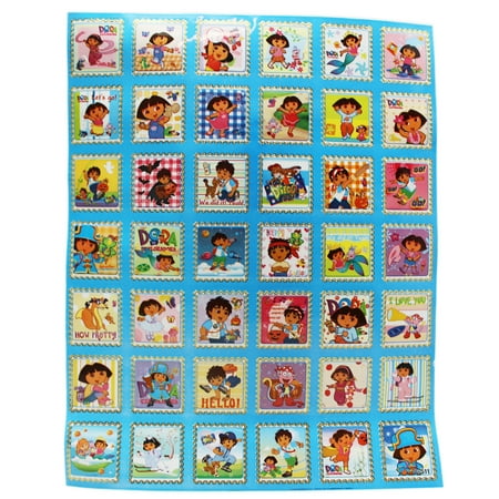 Go Diego Dora - Dora the Explorer and Go Diego Go! Blue Background Sticker Sheet (42 Stickers)