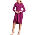 thumbnail image 3 of Vestido de Ropa de Trabajo para Mujer con Volantes y Cuello en V, Plisado en la Parte Frontal, Estilo Lápiz, Talla XL, Fucsia, 3 of 5