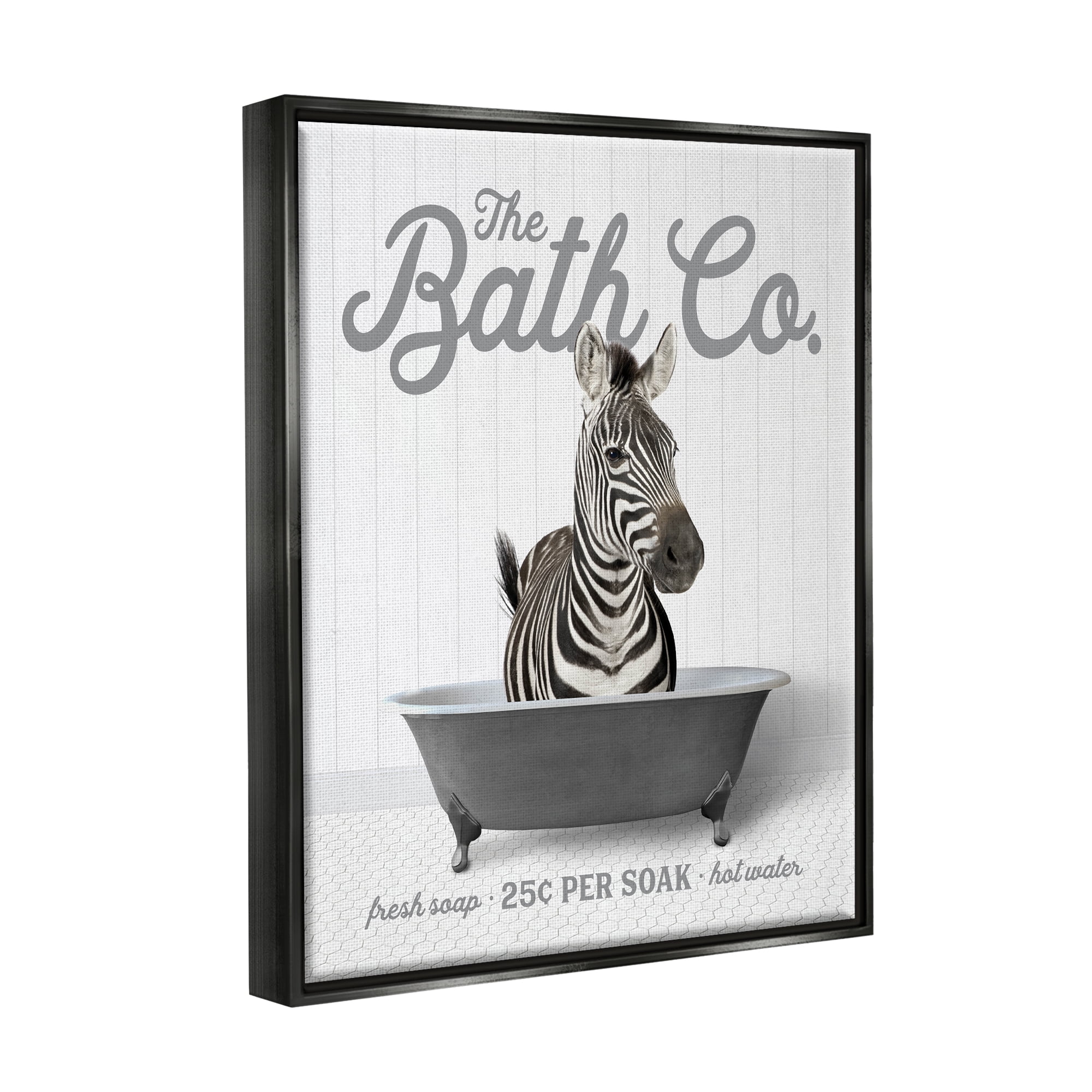 Stupell Industries Zebra Bathroom Tub Animals & Insects Painting Black Floater Framed Art Print Wall Art, 25 x 31