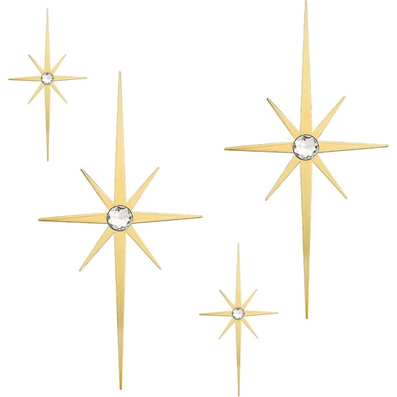 4 Pack Metal Star Wall Art 8 Pointed Starburst Wall Decor Set with 2 Large & 2 Small Pieces Mid Century Celestial Metal Wall Sculpture for Bedroom Living Room Office Gallery Wall