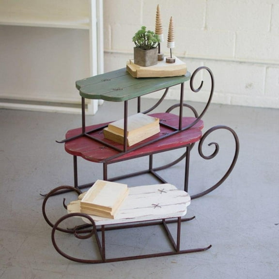 SET OF THREE PAINTED WOOD AND METAL SLEIGHS