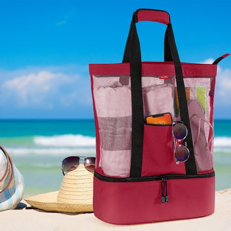

Home Decor WMYBD Zippered mesh beach bag with insulated compartment for drinks