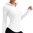 thumbnail image 4 of Bosfbaoi Women's Hooded Full Zip Long Sleeve Athletic Jacket, Slim Fit Stretchy Breathable Workout Top, Curved Hem Thumbhole Outerwear for Yoga Gym Daily, 4 of 6