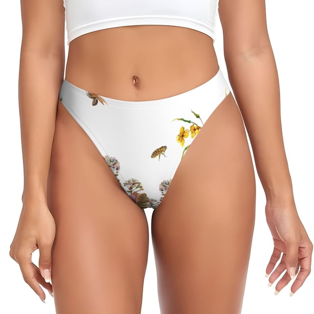 Balery Herbs and Wildflowers Tangas de Algodón para Mujer con Estampado – Ropa Interior Sexy, Transpirable, G-string-Medium