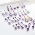thumbnail image 2 of Amethyst Purple CZ Big Long Drop Flower Leaf Love Heart Earrings for Brides Gift, 2 of 8
