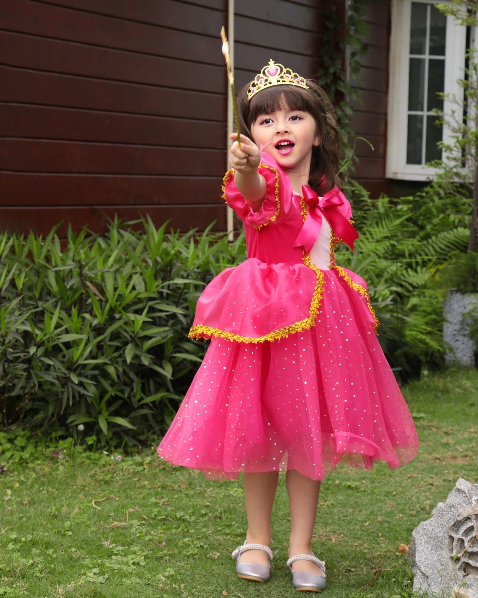 5T-6 YEARS Girls Royal Pink Princess Aurora Sleeping Beauty Dress Kids  Costume