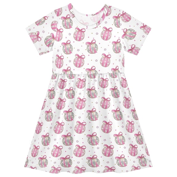 joogoo Sparkle Disco Ball Bow Girls' Short Sleeve Dress Kids Dresses 5-6T