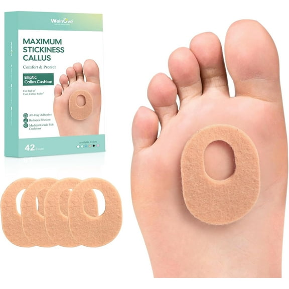 Welnove 42pcs Callus Pad with Water-Resistant Self-Stick Adhesive, Protects Foot, Heel and Toes from Rubbing and Friction,Oval Shape Design,Reduce Pressure and Friction from Shoes Rubbing-Skin Color