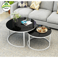 thumbnail image 4 of Mesa de centro redonda de vidrio templado para sala de estar, mesa de centro de fácil montaje, mesa de café combinada, mesa de centro de hierro 2 en 1, 4 of 4
