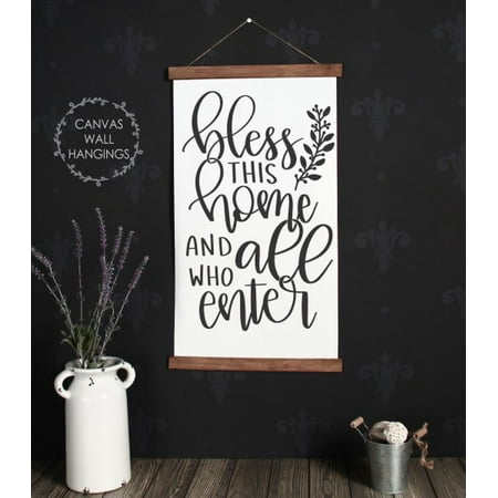 Wood Canvas Sign Wall Hanging Bless This Home Entryway Wall Art