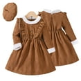 thumbnail image 2 of LYMAYTER Kids Girls Plush Dress Set （with Hat）toddler Ruffled Corduroy Dress Girls Sweet Princess Dress for 1-7 T, 2 of 9