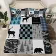 thumbnail image 2 of Manfei Hunting Moose Bear Twin Sheet Sets, Gray Black Blue Rustic Plaid Twin Fitted Sheet, Nature Adventure Theme Flat Sheet, Luxury Bedroom Decor 3-Piece, 2 of 7