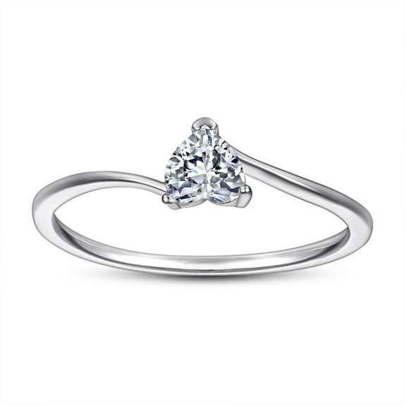 Creative Love Heart-Shaped Ring: 925 Sterling Silver, White Gold, Zircon Inlaid, European American Style for Women