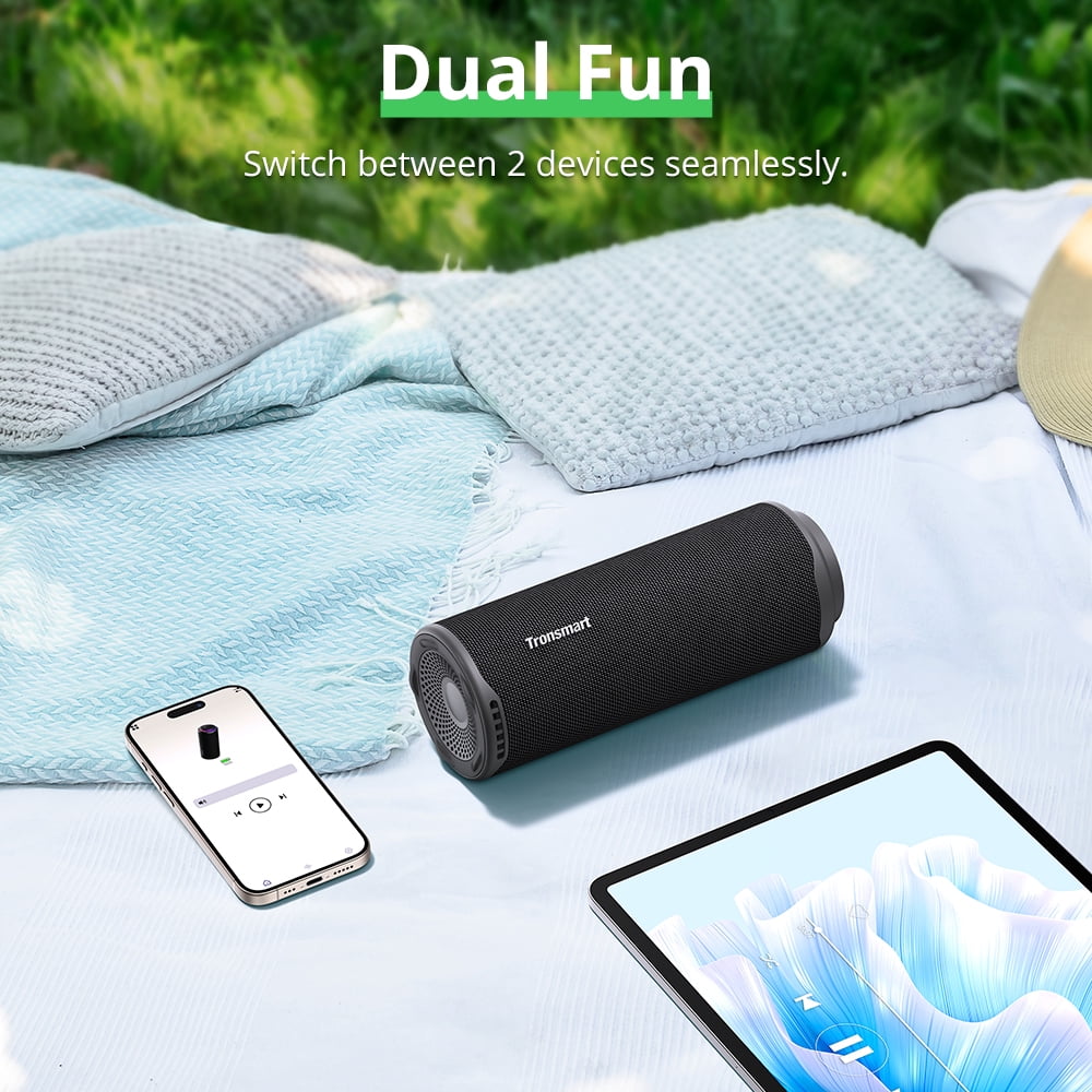 Tronsmart T8 Portable Bluetooth 5.3 Speaker, 40W 360° Surround Deep Bass, TWS, Custom EQ & RGB, IPX7 Waterproof, 18H for Outdoor - Black