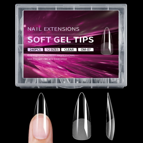 Clear Square Nails Tips Set 240Pcs Gel Full Cover False Nails 12 Sizes Nails Extensions for Home Manicure