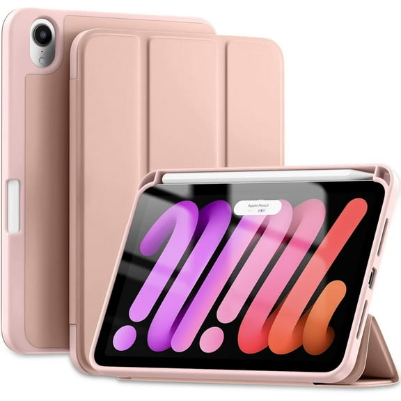 Muranne for iPad Mini 7/6 Case 2024/2021 (A17 Pro), for iPad Mini 7th/6th Generation Case 8.3 Inch with Pencil Holder, Slim Trifold Stand Cover with Soft TPU Back, Rose Pink