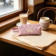 thumbnail image 6 of geerera Large Capacity Pencil Case, Makeup Brush Bag, Quilted Heart Pattern Pen Organizer with Polka Dot Print & Side Handle, Zipper Pouch for Markers & Office Supplies, 7.2x3.35x2.56 Inch, 6 of 7