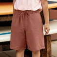 thumbnail image 2 of Sopiago Bermuda ShortsGirls Knee Length Shorts Straight Leg Long Shorts Loose Casual Solid Drawstring Elastic Waist Short Pants (Brick Red,9-10 Years), 2 of 5