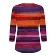 thumbnail image 4 of Dazajoo Striped Colorful Shirts for Women Plus Size 3/4 Sleeve Button Henley Shirts 2024 Fall Womens Trendy Colorblock V Neck Baggy Tops,Purple,XL, 4 of 5