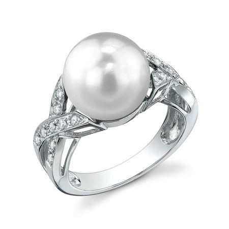 10 Mm Pearl Ring - 10mm White South Sea Cultured Pearl & Diamond Infinity Ring in 18K Gold