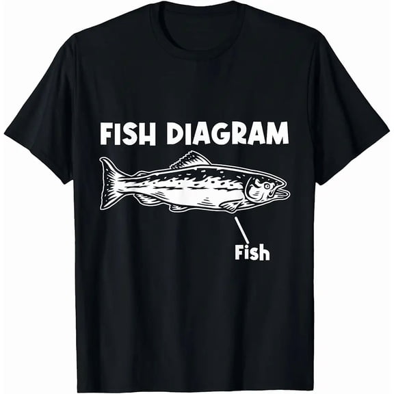 Funny Fish Diagram Joke for Fisherman Men Graphic Short Sleeve Novelty T-Shirt
