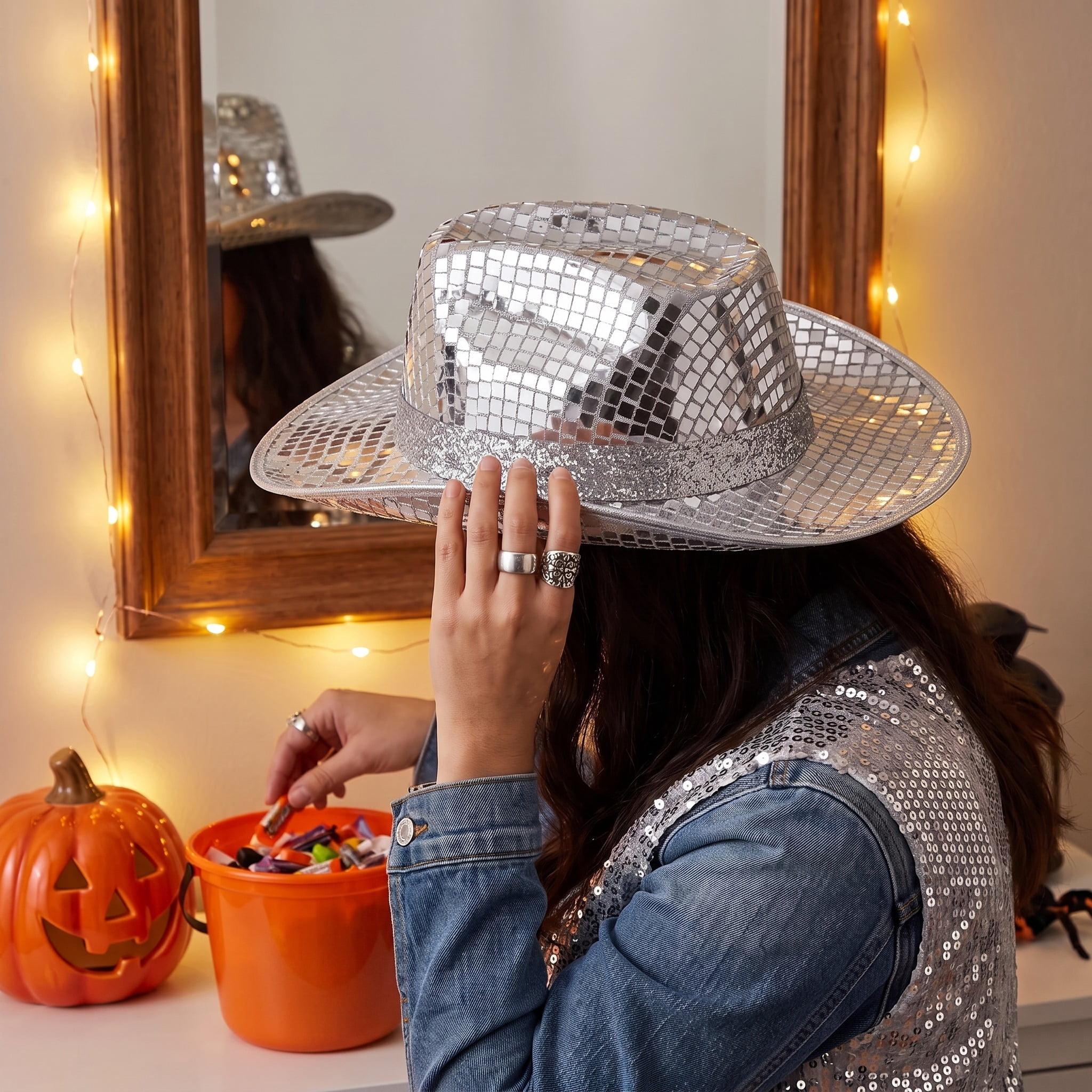 Disco Cowboy Hat Costume Accessory for Adults, Silver, Halloween by Way To Celebrate