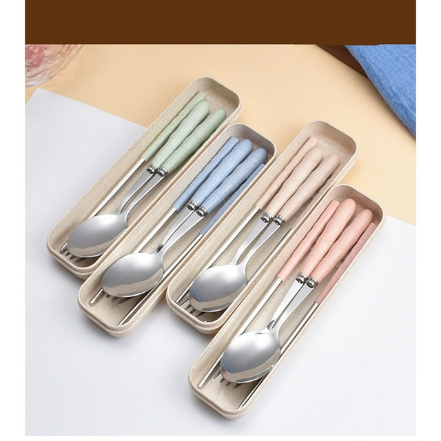 pstuiky 2-In-1 Stainless Steel Spoon & Chopsticks Set Travel Utensils with Case Portable Camping Cutlery