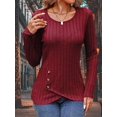thumbnail image 2 of 2024 Women Fall Warm Long Sleeve Slim-fitting Solid Color Knitted Sweaters Female Comfortable O-neck Button Striped Pullover, 2 of 5