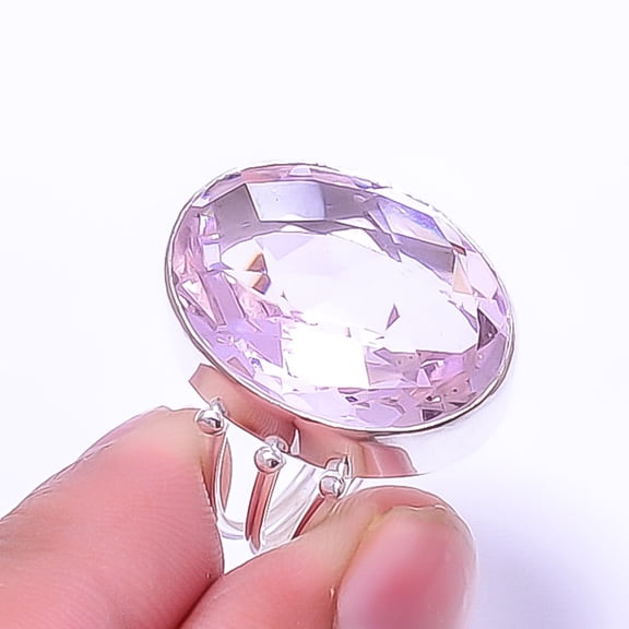 Pink Rose Quartz Gemstone 925 Sterling Silver Ring S.9 R_9380_157_64, Gemstone Jewelry, Birthday Gift, Christmas Gift