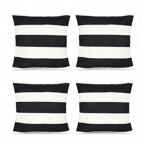 XIBUFE 4 Pack Waterproof Pillow Covers Outdoor Throw Pillowcases Decorative Garden Cushion Case for Home Garden Patio Couch Balcony Striped (18 * 18 Inch,Black&White)