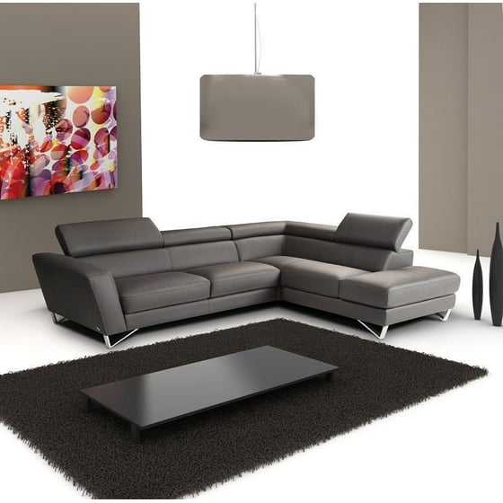 J M Sparta Fashionable Grey Grain Italian Leather Sectional Sofa J M Sparta Fashionable Grey Grain Italian Leather Sectional Sofa Right Hand