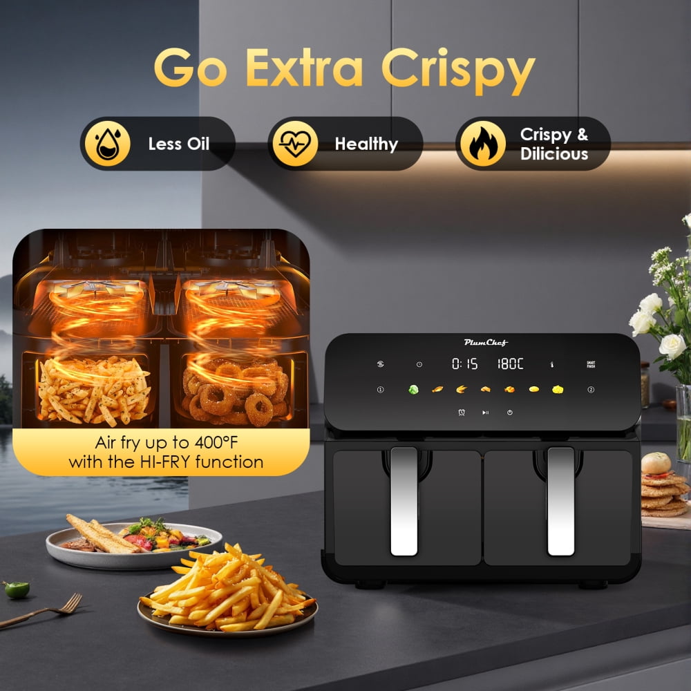10QT Double Basket Air Fryer, 2×5QT Independent Baskets with SyncCook, 1700W High-Speed Digital Air Fryer for Large Family Meals