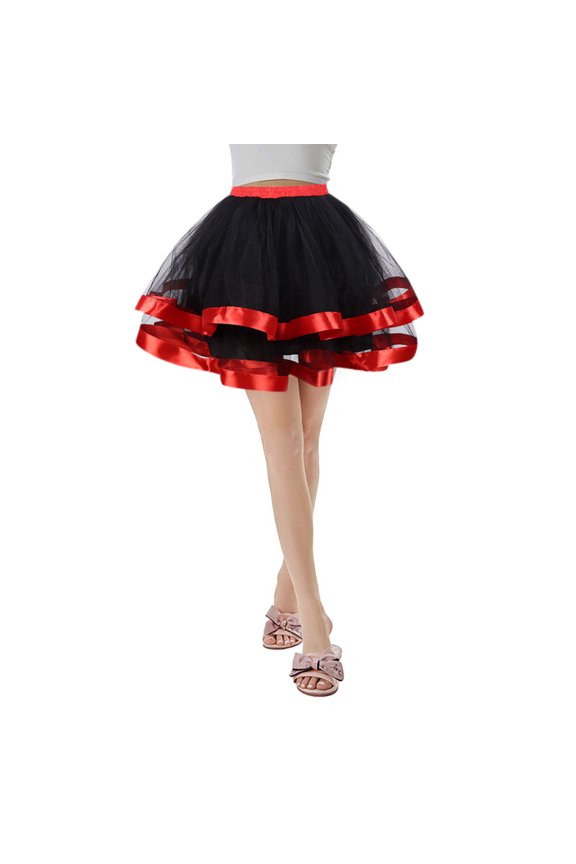 Ballet Skirt Women Women Dance Party Skirt Holiday Party Tutu Ballet Skirt with Two Layer Ribbon Womens Skirts Summer 02_Red,One Size