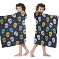 thumbnail image 4 of Navy Colorful Skull Pattern Hooded Bath Towel，50"x30" for Ages 3 To 12 Kids, Quick Dry Lightweight Soft Microfiber Hood Beach Towel Cover Up for Kids, 4 of 7