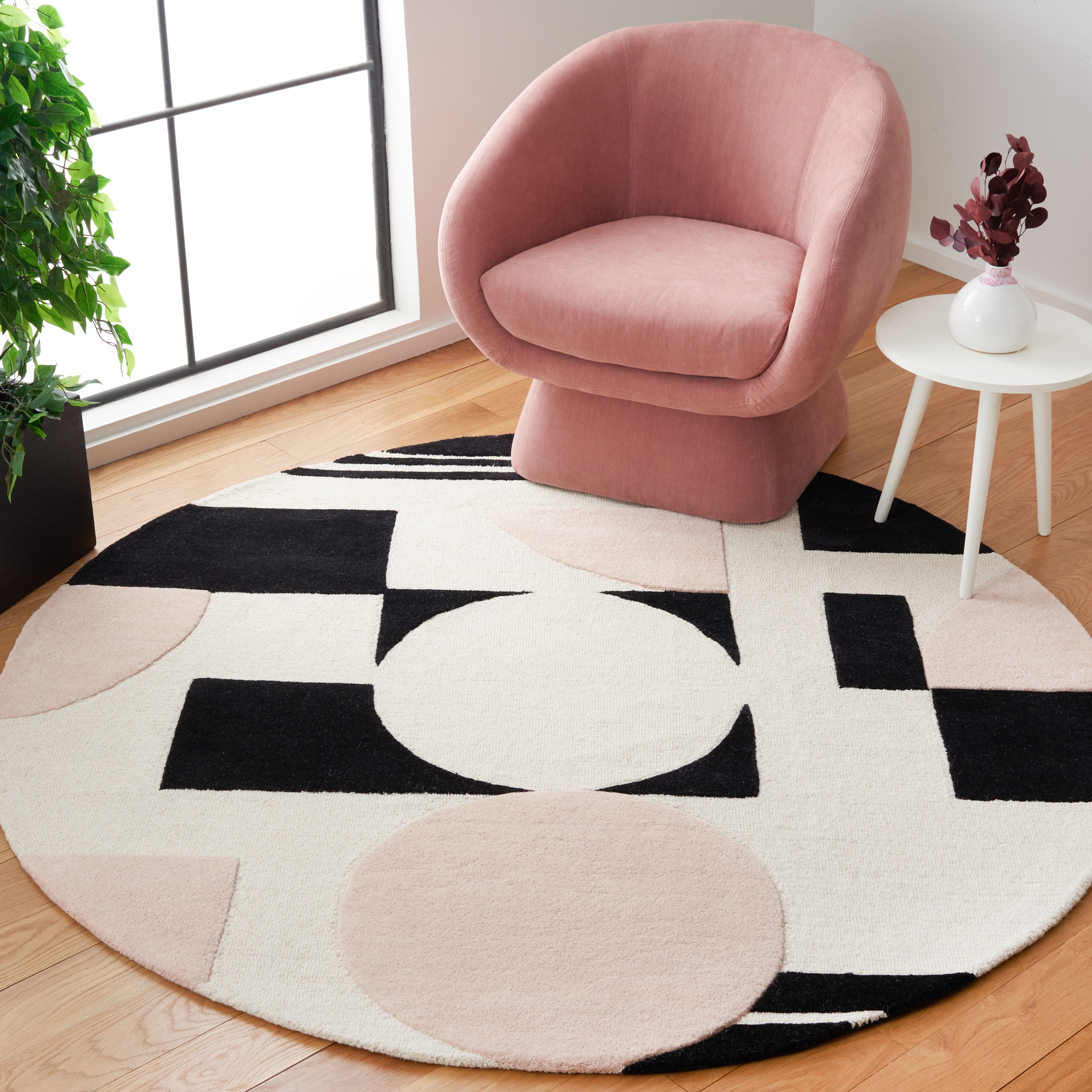 SAFAVIEH Rodeo Drive Darien Abstract Area Rug, Blush/Black, 6' x 6' Round