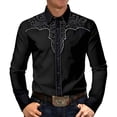 thumbnail image 6 of BUWTTED Men's Shirts Western Cowboy Vintage Retro Embroidered Print Long Sleeve Slim Fit Casual Button Down Spring Work Black Shirt L, 6 of 6
