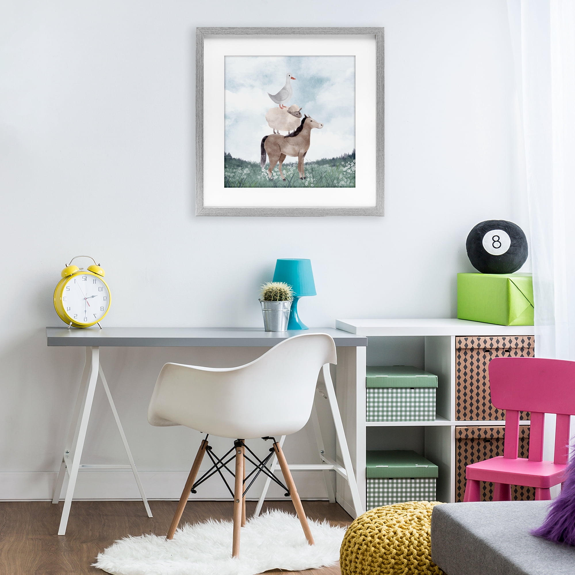 Stupell Industries Muted Blue Sky Farm Gray Framed Print Under Glass, design by Kim Allen