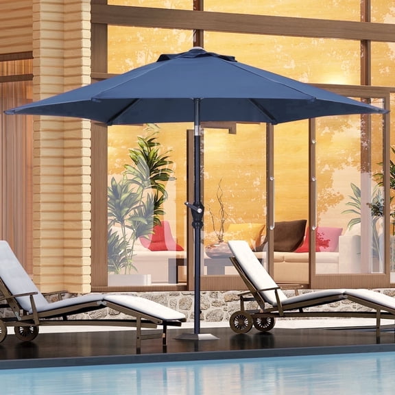 Ainfox 7.5ft Navy Blue Outdoor Market Patio Umbrella with Push Button Tilt and Crank, Waterproof UV Protection