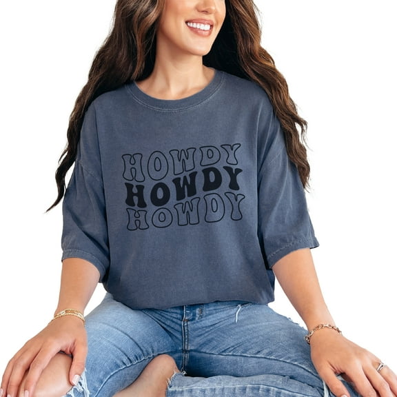 Howdy, Short for How Do Ye, Hello or Greeting Expression Themed, Groovy Retro Wavy Text, Denim Comfort Colors T-Shirt, Small