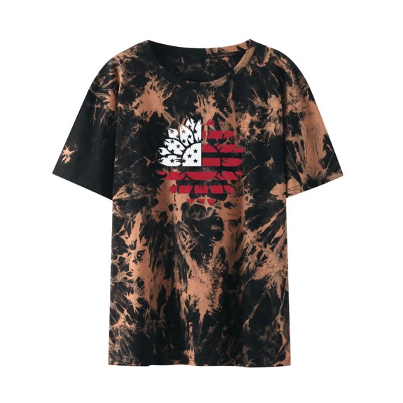 IROINNID 4th of July Tops for Women Round Neck T-Shirt Fashion Blouse Loose Tops Short Sleeve Tops USA July 4th