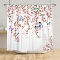 thumbnail image 3 of Mizhona Pink Floral Shower Curtain with Bird for Bathroom Waterproof Polyester Modern Pretty Decor Washable with Hooks 60"x72", 3 of 4
