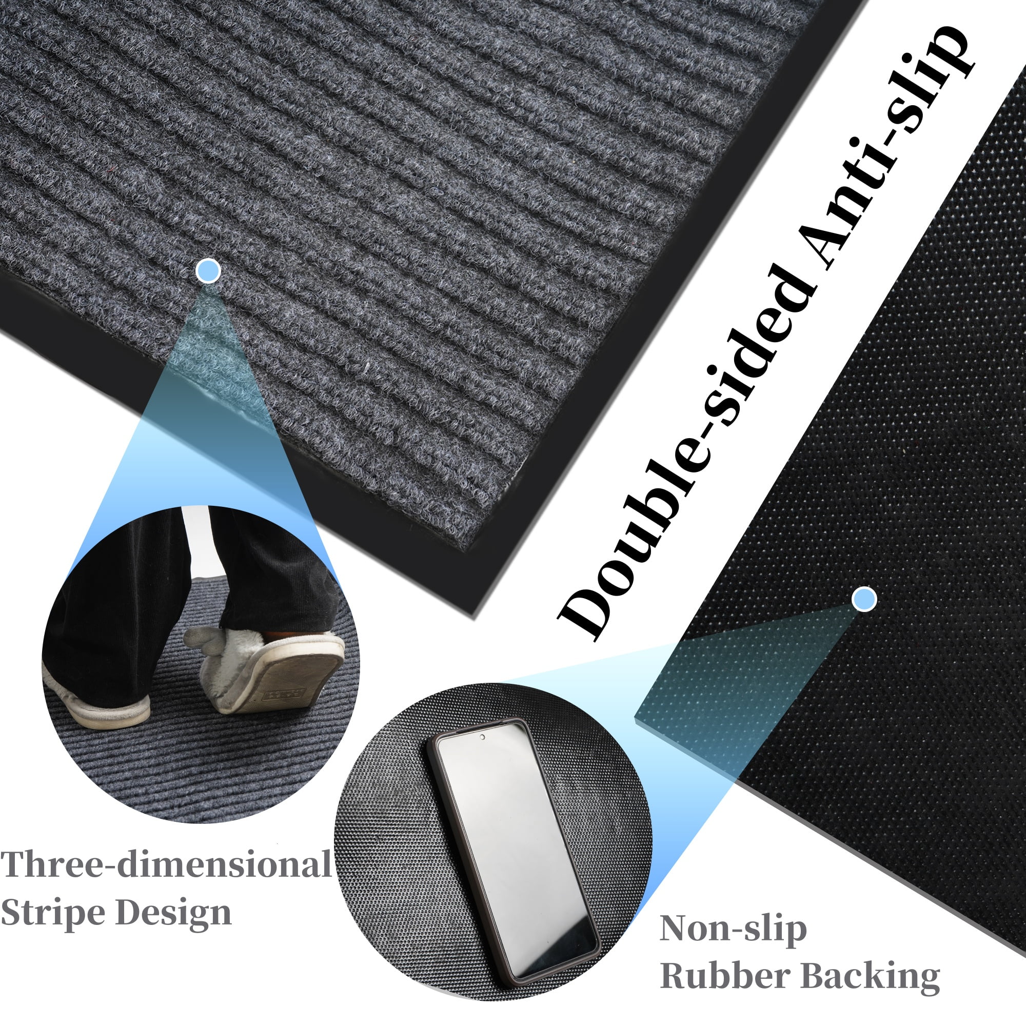 OVYEOFR Utility Rug, 3ft x 10ft Hallway Runner Rug, Commercial Floor Mat Entrance Doormat, Grey