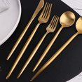thumbnail image 3 of Gold Silverware Set Titanium Gold Plated, HOFTEN 20 Piece Stainless Steel Golden Titanium Flatware Set for 4, Silver Tableware Set with 24K Gold-Plated, 3 of 6