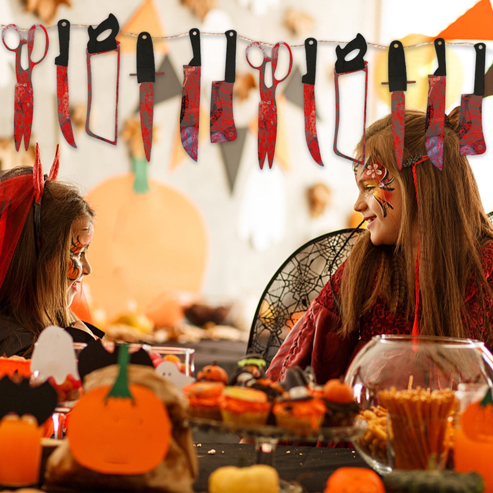 Happy Halloween Banner - 5.5x7 Inch Card Bunting For Fireplace Mantle & Party Decor
