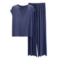 thumbnail image 2 of PNTUTB Women's Solid Color Casual Short Sleeve Crew Neck Top with Drawstring Pants Loose Comfortable Pajama Set, 2 of 6