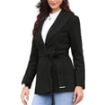 thumbnail image 4 of Abrigo de una sola botonadura INSPIRE CHIC para mujer, con cuello de chal, abrigo exterior de invierno, abrigo tipo trench con cinturón, color negro, 4 of 6