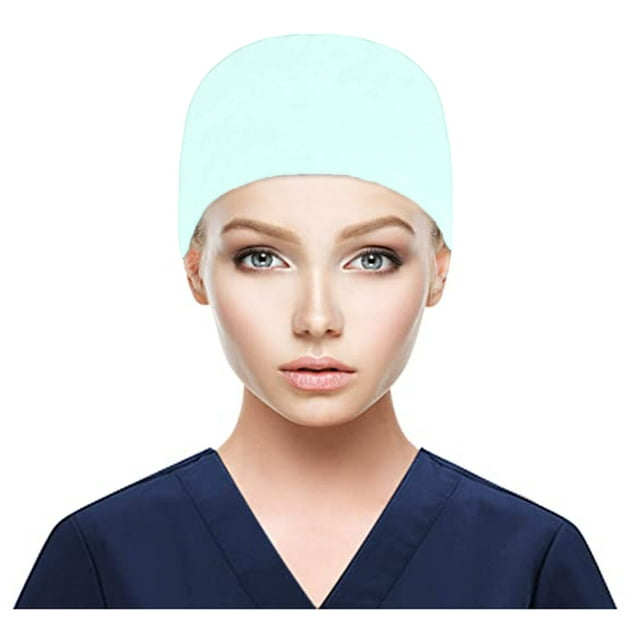 Scrub Cap with Buttons Bouffant Hat with Sweatband for Womens and Mens