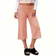 thumbnail image 6 of Utoimkio Women's Fold Over High Waist Capri Flare Pants Soft Stretch Cropped Wide Leg Trousers for Yoga Casual Daily Walking, 6 of 7
